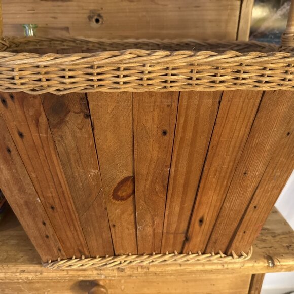 Vintage Split Wood Magazine Rack Basket Wood Handle - Picture 4 of 16